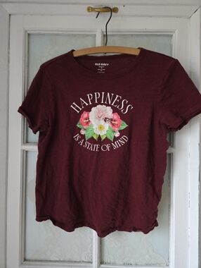 Old Navy Burgundy Graphic Tee Happiness Floral XS